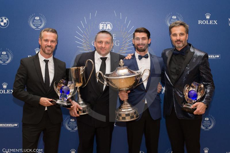 LOPEZ Jose Maria (arg) Citroen C Elysee team Citroen TOTAL WTCC, MULLER Yvan (fra) Citroen C Elysee team Citroen TOTAL WTCC and MONTEIRO Tiago (por) Honda Civic team Castrol Honda WTCC portrait ambiance during the FIA Prize Giving at Vienna the december 02 2016 - Photo Clement Luck / DPPI