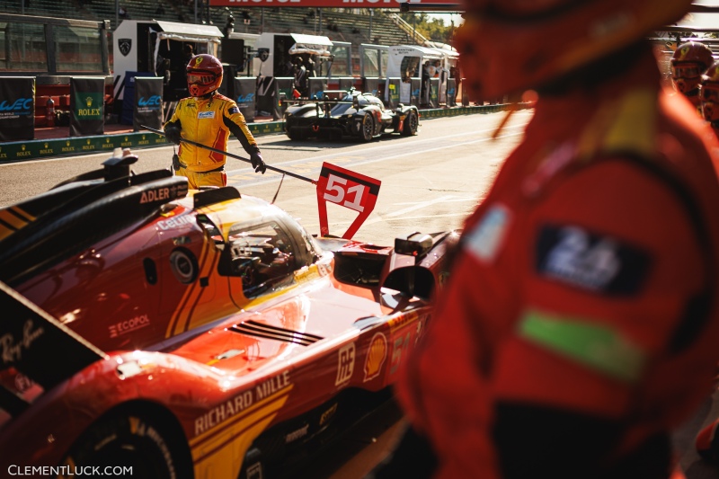 51 PIER GUIDI Alessandro (ita), CALADO James (gbr), GIOVINAZZI Antonio (ita), Ferrari AF Corse, Ferrari 499P #51, Hypercar, pitstop, arrêt aux stands, atmosphere during the 2024 6 Hours of Imola, 2nd round of the 2024 FIA World Endurance Championship, from April 18 to 21, 2024 on the Autodromo Internazionale Enzo e Dino Ferrari in Imola, Italy - Photo Clément Luck / DPPI