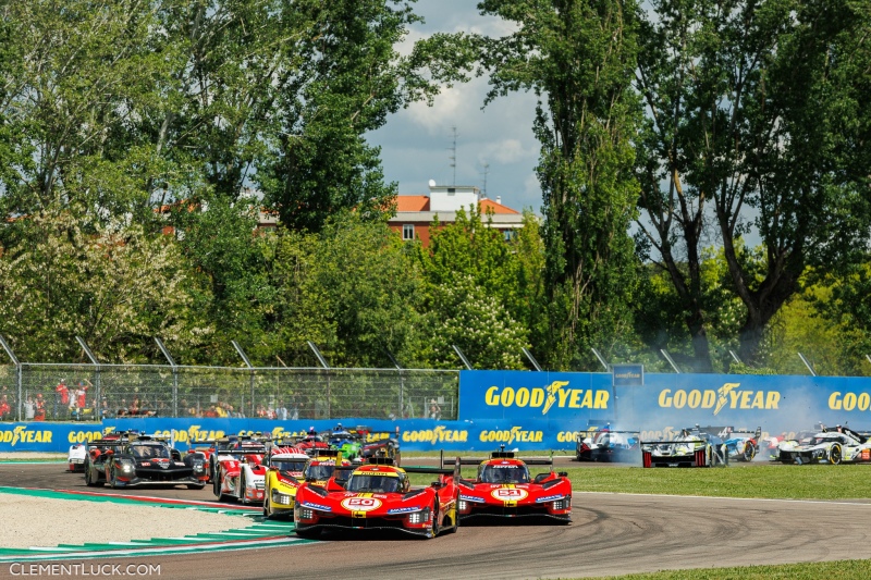 50 FUOCO Antonio (ita), MOLINA Miguel (spa), NIELSEN Nicklas (dnk), Ferrari AF Corse, Ferrari 499P #50, Hypercar, 51 PIER GUIDI Alessandro (ita), CALADO James (gbr), GIOVINAZZI Antonio (ita), Ferrari AF Corse, Ferrari 499P #51, Hypercar, action start of the race, depart during the 2024 6 Hours of Imola, 2nd round of the 2024 FIA World Endurance Championship, from April 18 to 21, 2024 on the Autodromo Internazionale Enzo e Dino Ferrari in Imola, Italy - Photo Clément Luck / DPPI